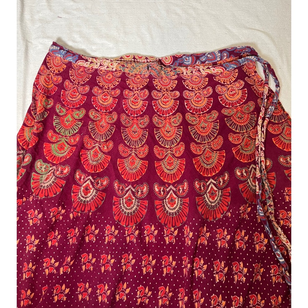 Boho Wrap Midi Skirt Burgundy Floral Block Print Tie Waist Handmade Look
Cotton - Picture 4 of 7